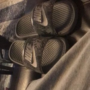 Nike grey and white slides